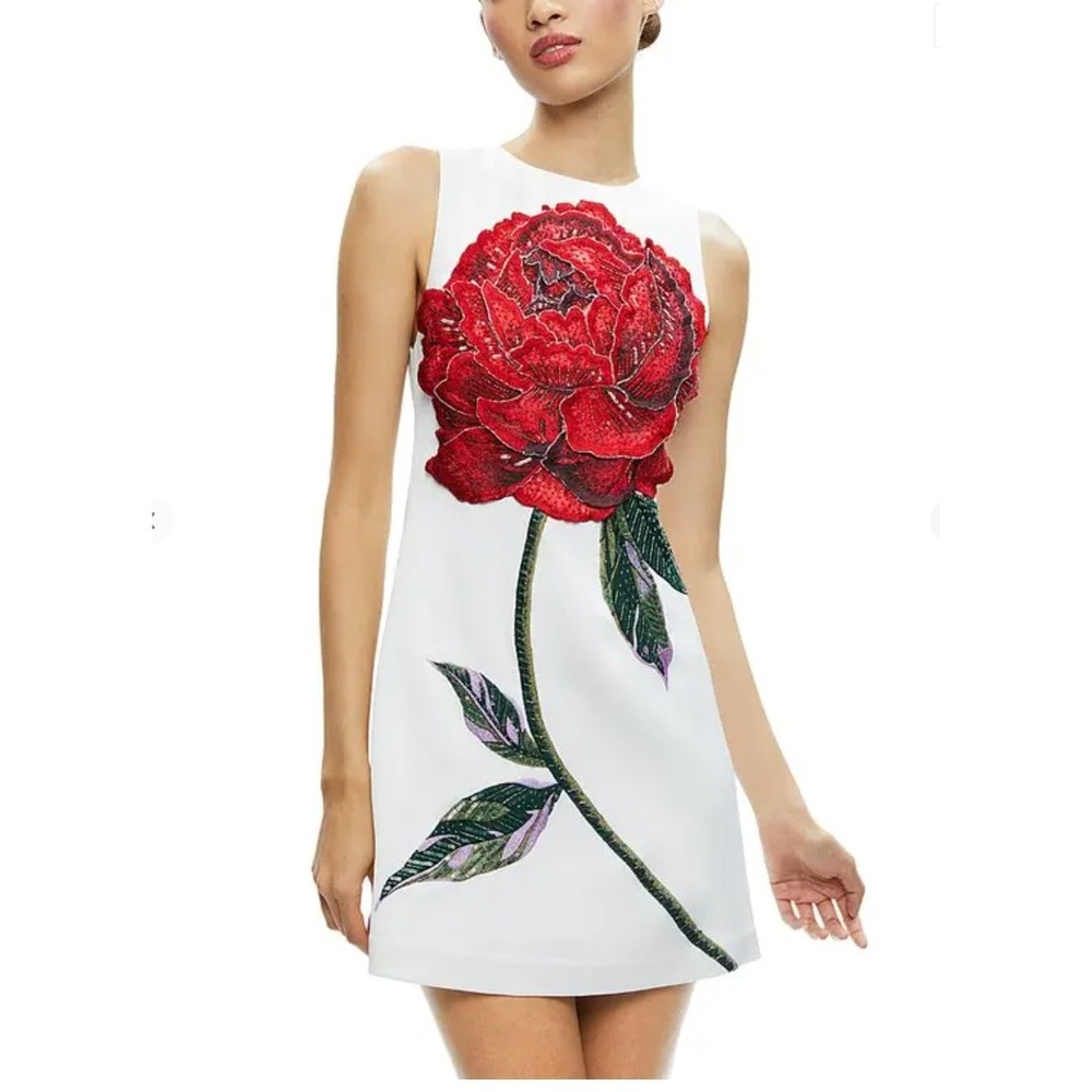 Alice + Olivia Clyde Rose Embellished Shift Mini Dress Size 6 NWOT